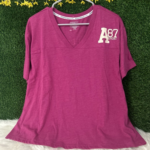 Aeropostale Fuchsia A87 Sport V-Neck Tee - Picture 1 of 3